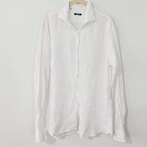 Tiki Napoli 100% Linen Button Front Shirt Casual Long Sleeve White 17/43